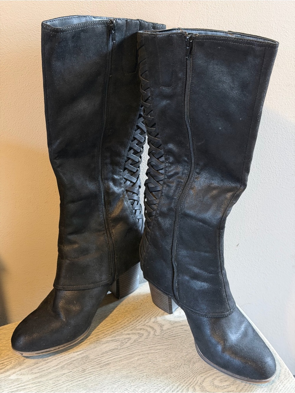 Fergalicious Black and Taupe Heeled Knee-High Boots 2 PAIRS Size 9 - Picture 3 of 14